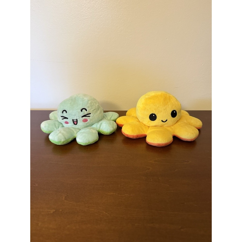 TeeTurtle Reversible Octopus Set of 2 Plushie Yellow/Orange and Light Blue/Green